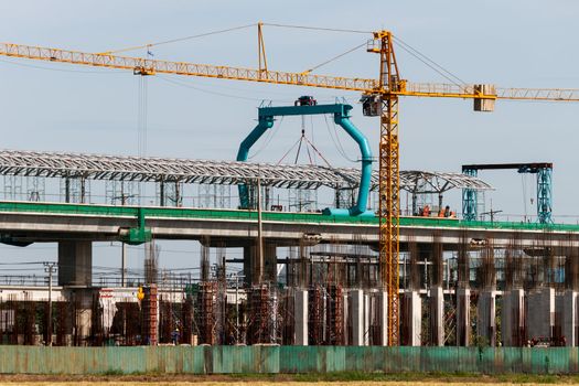 Sky Train System's construction at Bangbuathong, Nonthaburi, Thailand.