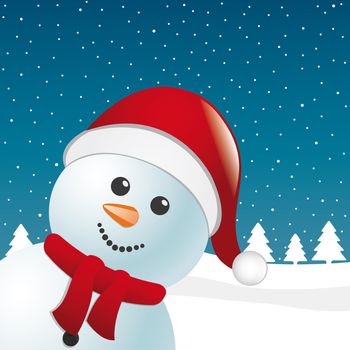 snowman with scarf and santa claus hat
