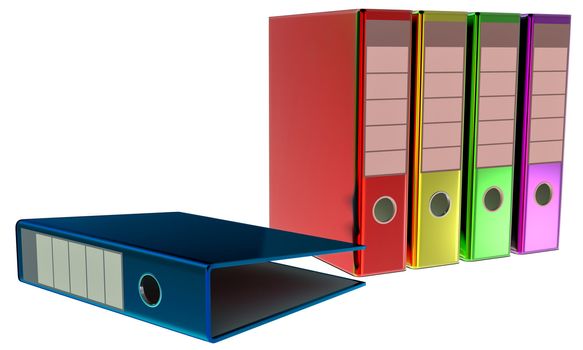 red, yellow, blue, green and magenta folders stores important documents on abstract background