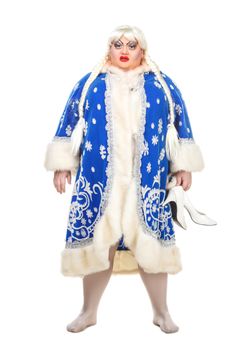 Travesty Actor Genre Depict Snow Maiden, on white background