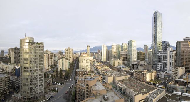 Vancouver BC Canada City Downtown Early Morning with Robson Street Panorama