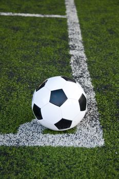 ball on corner line of artificial grass  indoor football field