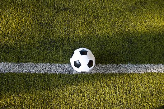 ball on white line of artificial grass  indoor football field