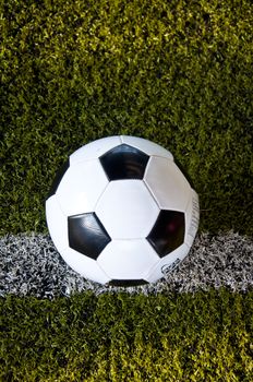 ball on white line of artificial grass  indoor football field