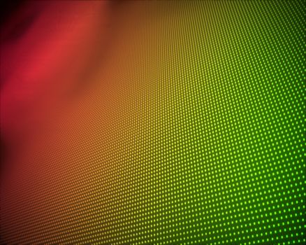 Background of multiple green and orange dots fading to red