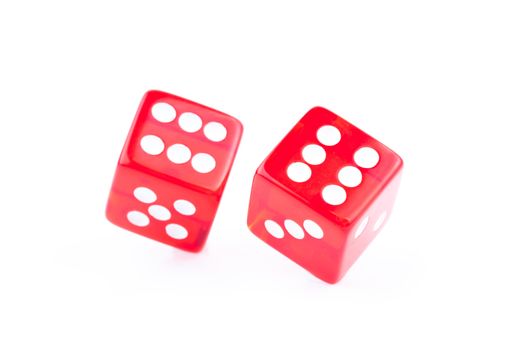 Two dices rolled against a white background