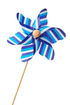 Blue pinwheel against a white background