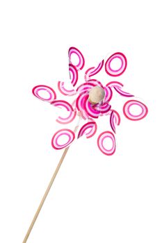 Pink pinwheel against a white background