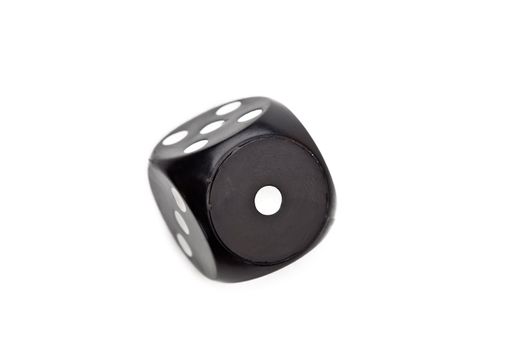 Black dice moving against a white background