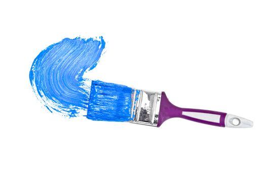 Blue brush stroke forming a semicircle against a white background