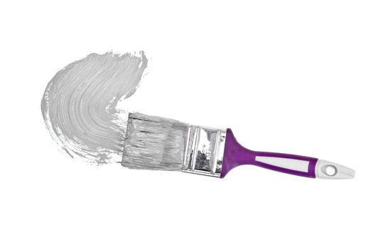 Grey brush stroke forming a semicircle against a white background