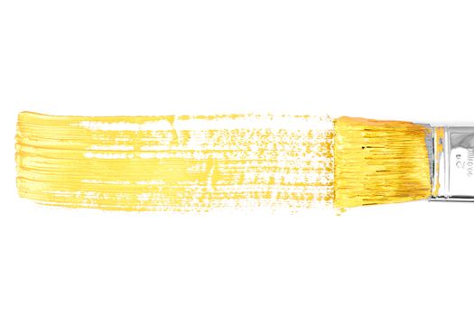 Yellow horizontal line of painting against a white background