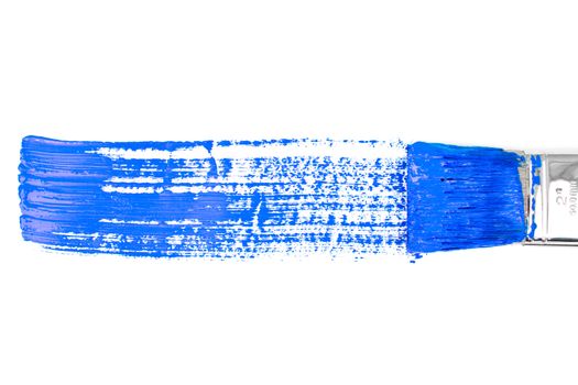 Blue horizontal line of painting against a white background