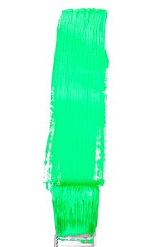 Green vertical line of painting against a white background