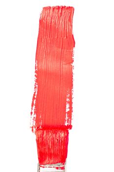 Red vertical line of painting against a white background
