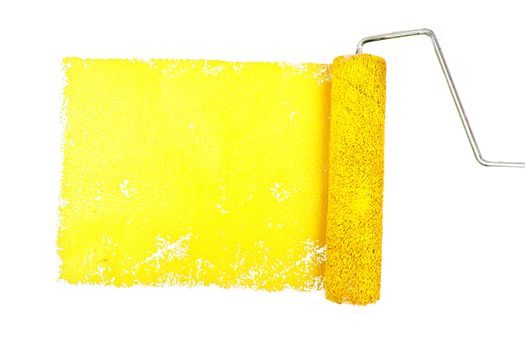 One yellow trace of painting against a white background