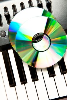 Close up of a compact disc on a grey synth