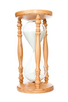 Hourglass in motion against a white background