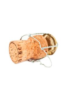 Cork with iron wire against a white background