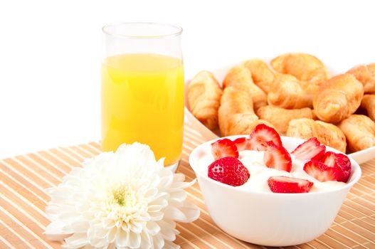 Breakfast with berries,orange juice and croissant, early breakfast