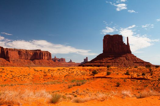 Peaks of rock formations in the Navajo Park of Monument Valley Utah