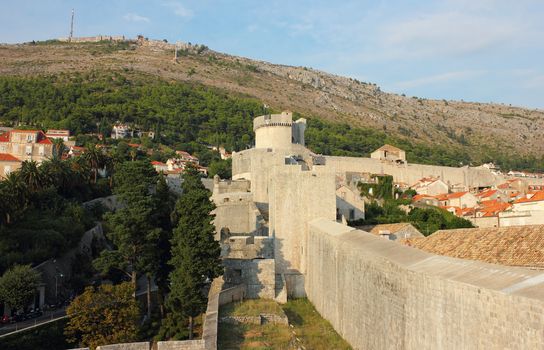 Fortress Wall of old town Dubrovnik in Croatia, shot in the warm light of the sunset.