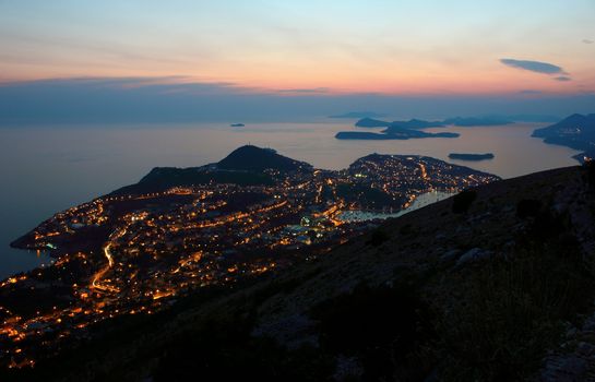 Late evening View Toward Dubrovnik and the Dalmatian coast in Croatia.