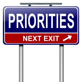 Illustration depicting a roadsign with a priorities concept. White background.