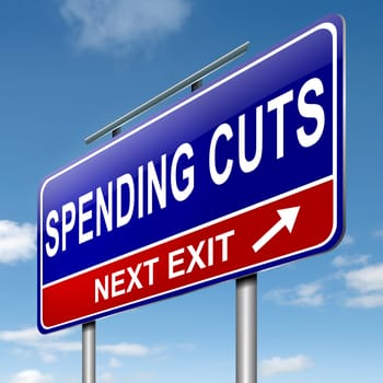 Illustration depicting a roadsign with a spending cuts concept. Sky background.