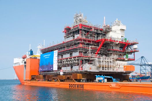 LAEM CHABANG - OCTOBER 3: A 6,000 ton module built by Aibel in Thailand for Statoil and the Gudrun Drilling Platform in the North Sea, ready for shipment in Laem Chabang, Thailand on October 3, 2012.