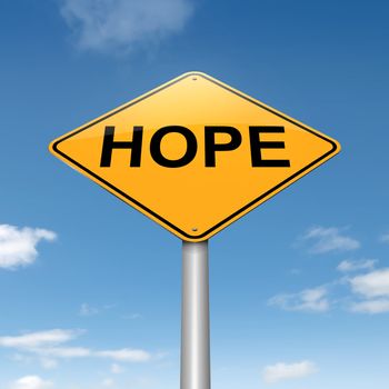 Illustration depicting a roadsign with a hope concept. Sky background.
