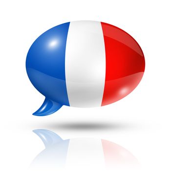 three dimensional France flag in a speech bubble isolated on white with clipping path