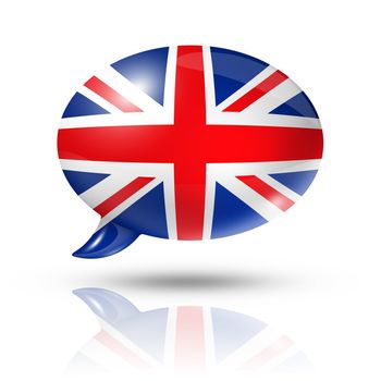 three dimensional UK flag in a speech bubble isolated on white with clipping path