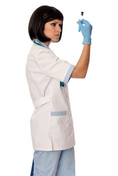 doctor holds a tube with sample of new antidote