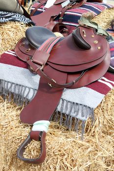 brown leather horse saddle