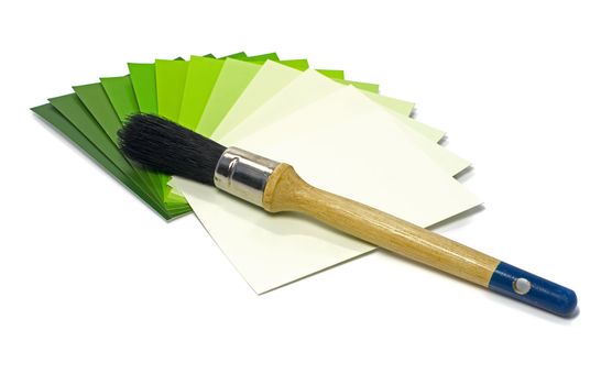 green color samples of painting with paintbrush