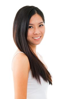 Portrait of young Asian girl over white background