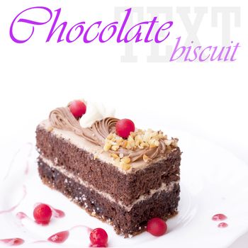 Sweet chocolate biscuit with fresh cherry