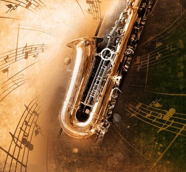 Retro Sax with old yellowed texture background