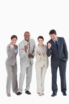 Businessteam being aggressive against a white background