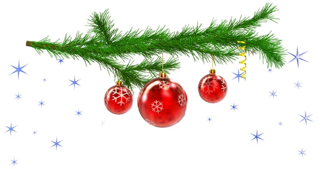 Christmas tree with balls and decorations on the background of stars  on white background