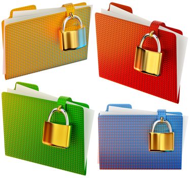 set of folders with golden hinged locks stores confidential documents