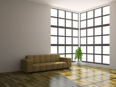 Big sofa and plant near a window