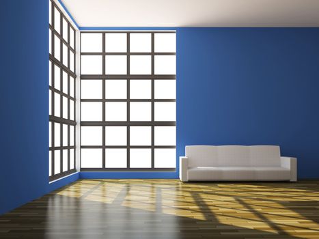 The white sofa near a big window