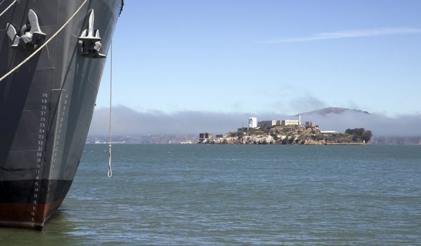 The bay in San Francisco from Fisherman's Wharf with Alcatraz island