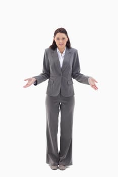 Businesswoman clueless against white background