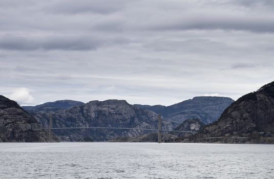 high bridge over fjord - landscape in norway, europe