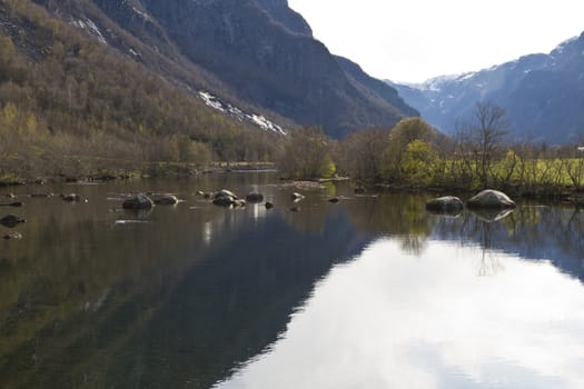 landscape in norway - coastline in fjord with islands