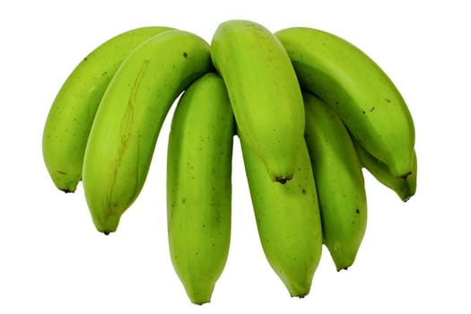 bunch of green bananas on white background