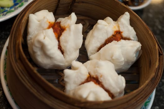 red pork steamed stuff bun